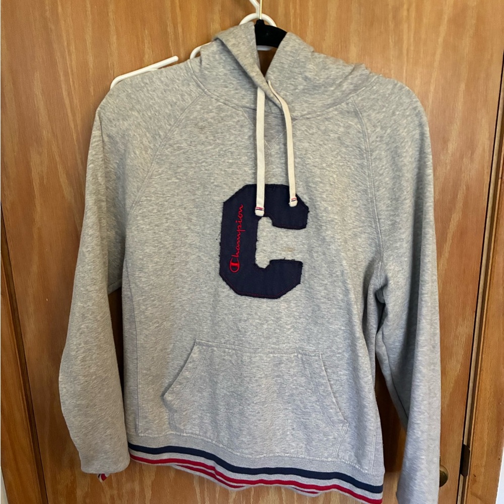 Champion Heather Gray Hoodie and joggers with Navy Details